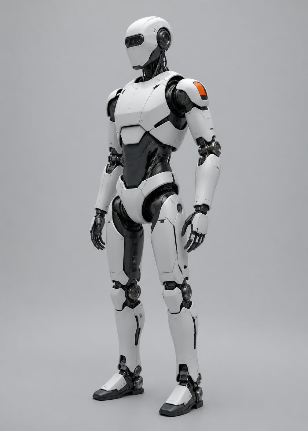 Matte white humanoid robot standing in a studio